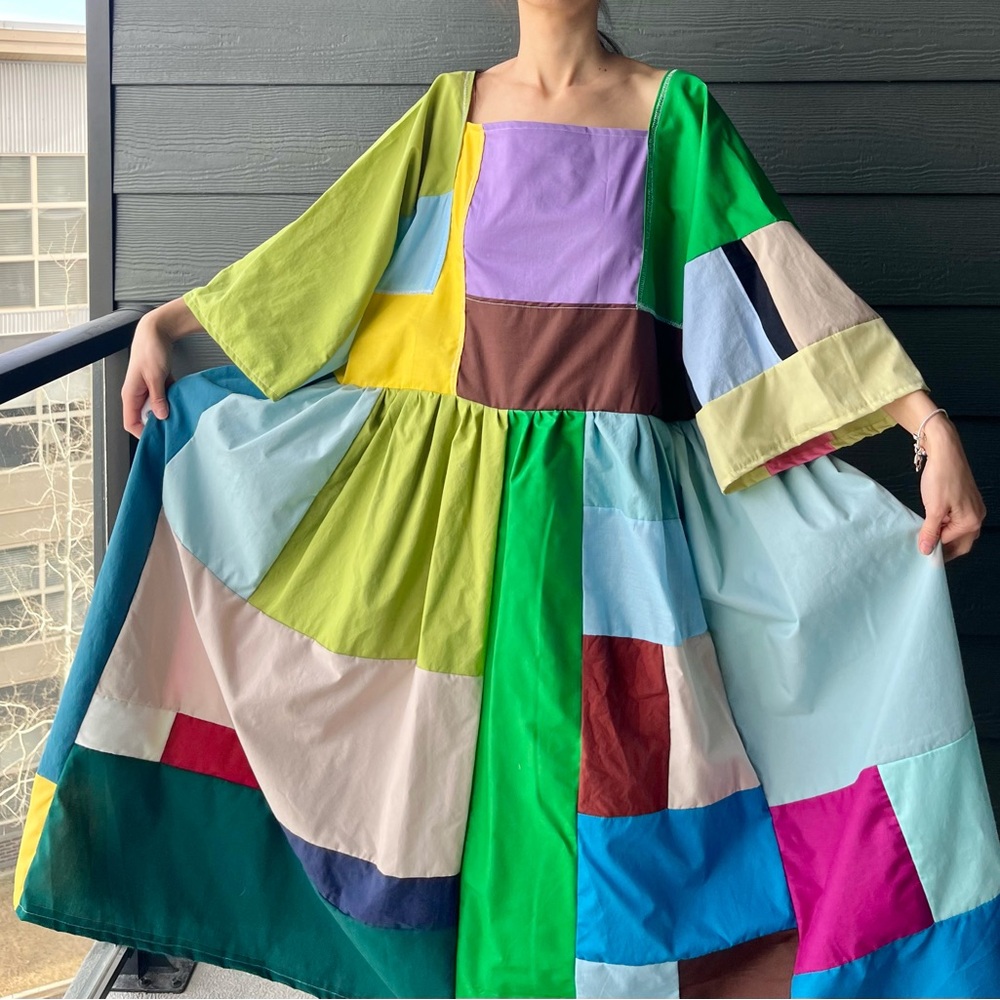 Handmade Quilted Patchwork Colorblock Dress SKU 03074